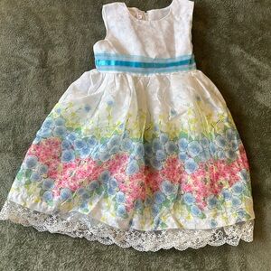 Girls Floral Dress with Lace Detail